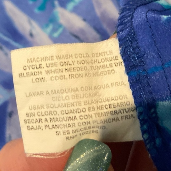 Expressions~Tropical Blue Faux Wrap Midi Dress~Scoop Neck~Sleeveless~Size 10 - Picture 16 of 16